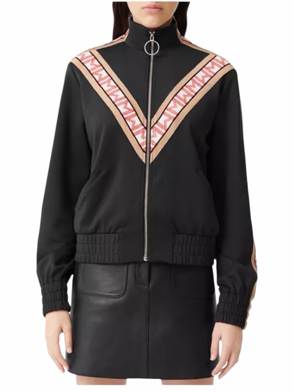 Maje Trevise Zip Up Sweatshirt Track Jacket Black Monogram Chevron Size 2 Medium